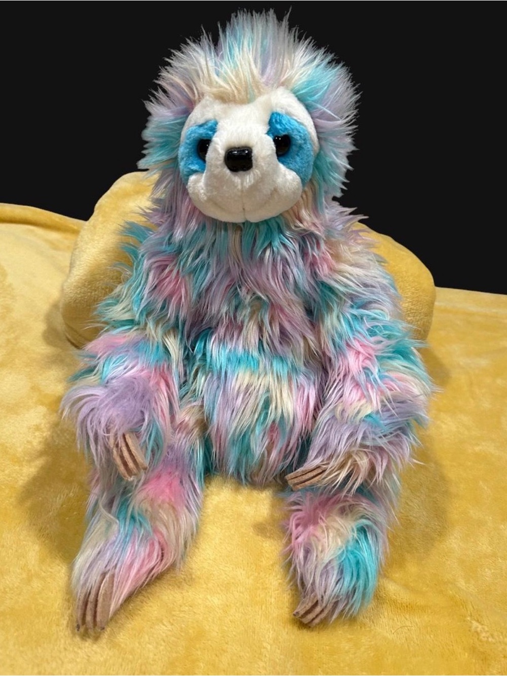 Pastel Multicolor Plush Sloth Cat Toy - Soft Rainbow Fur